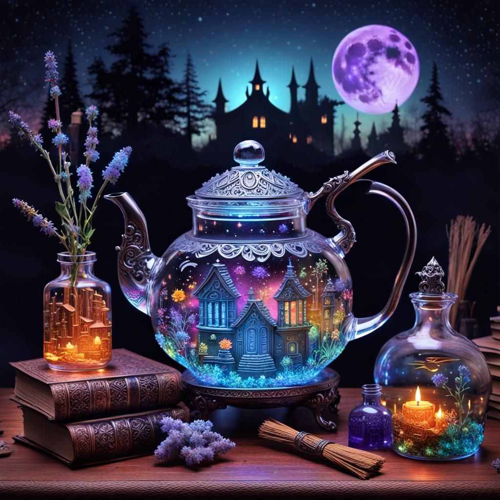 Witch's Coven Inside Bismuth Crystal Teapot in 3D