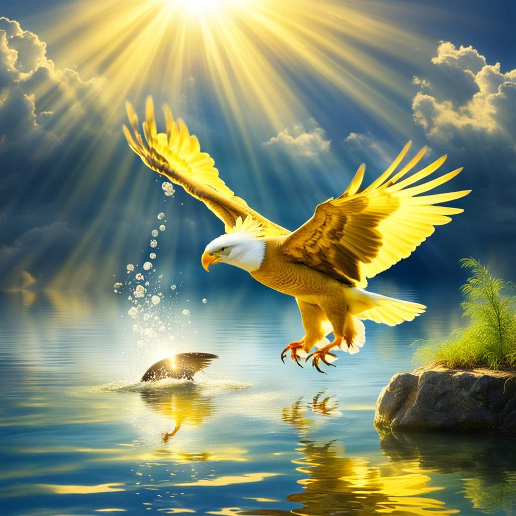 Golden Eagle Fishing Under Divine Sunshine