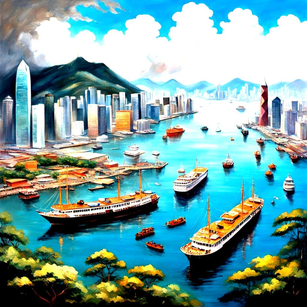 Hong Kong Harbor from Above, Hyperrealistic Fantasy Art