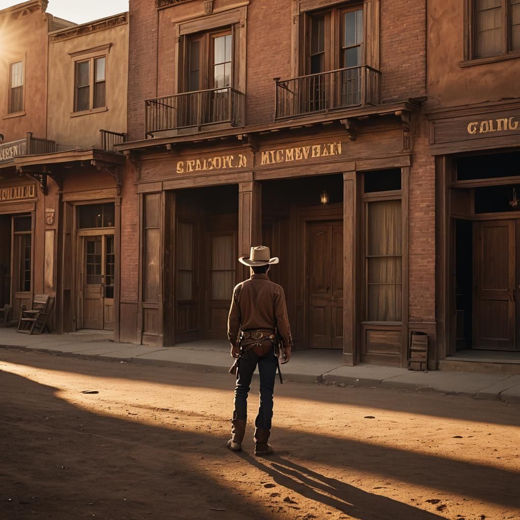 Cowboy in Old West Sunset: Cinematic Film Noir