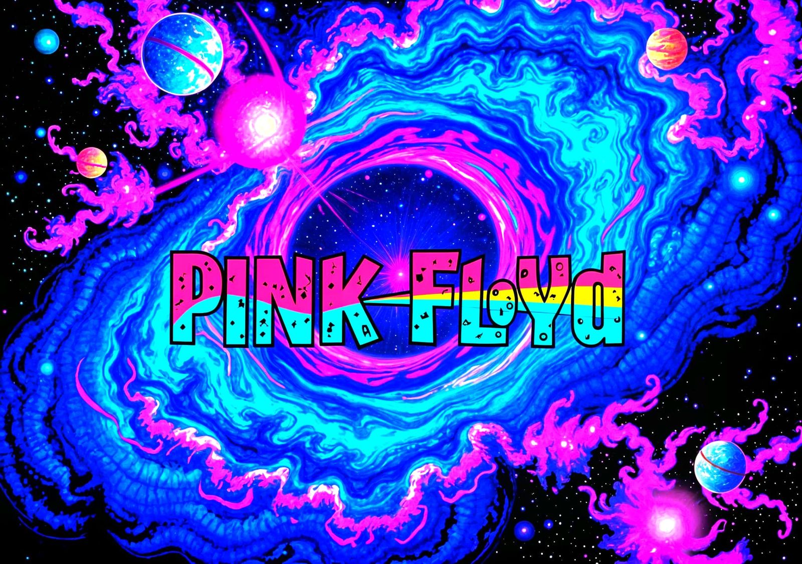 Psychedelic Pink Floyd Black Light Poster in Neon