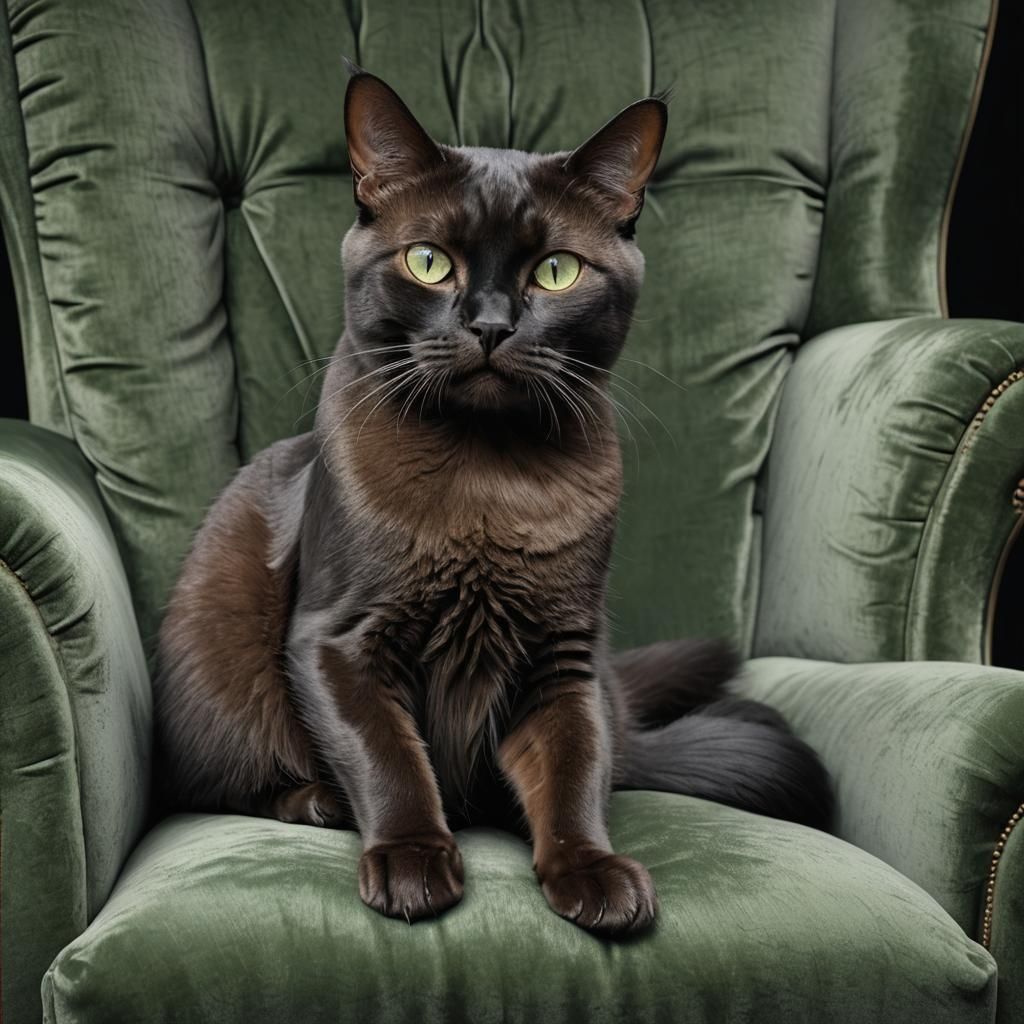Close-up of a Burmese Cat on Velvet Armchair