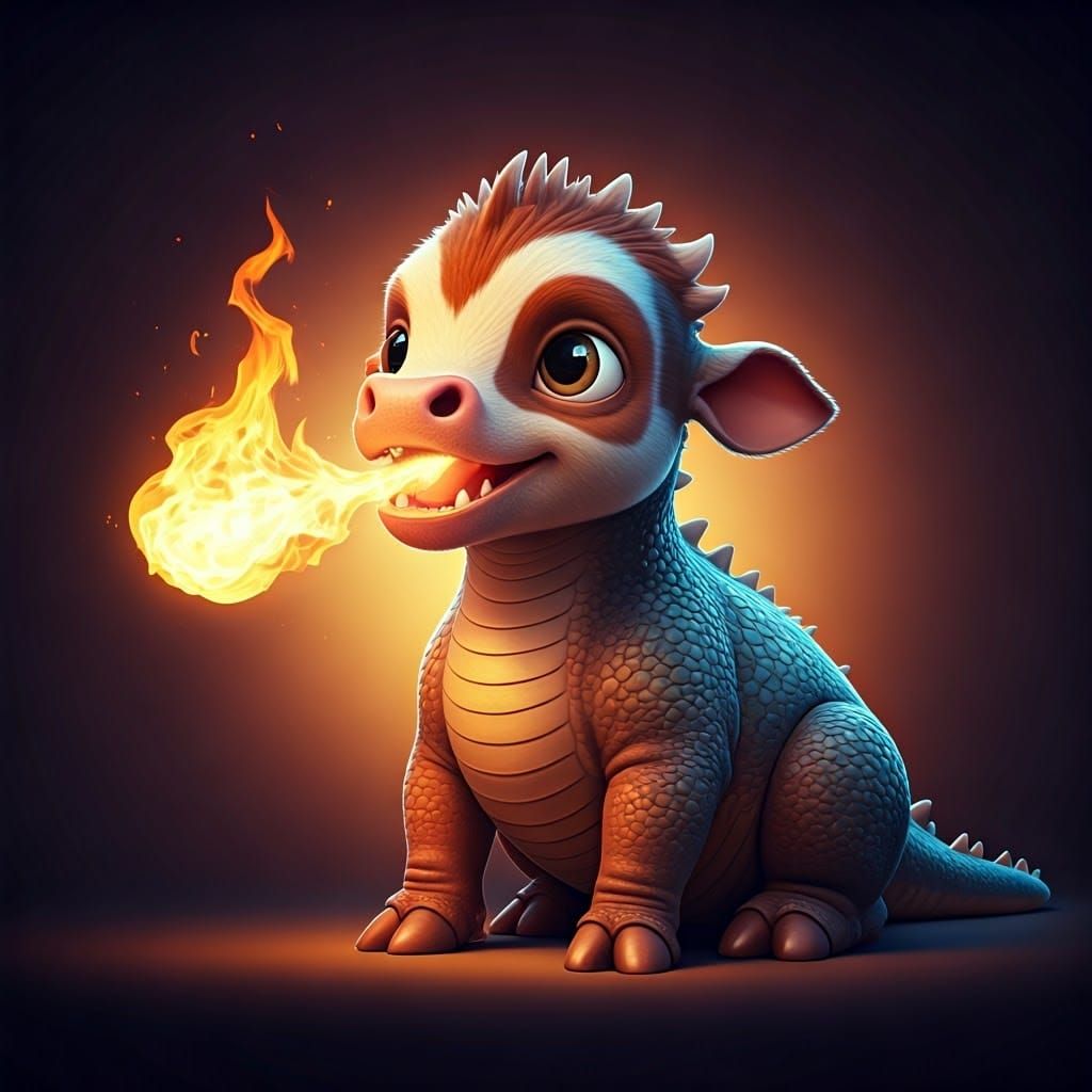Cyberpunk Dragon-Cow Hybrid Ignites with Fiery Breath
