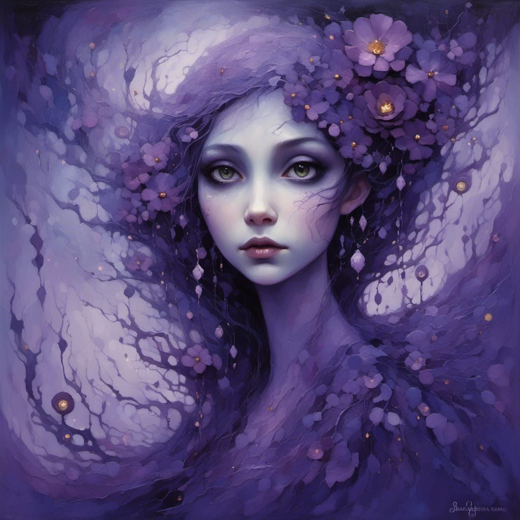 Alluring Figure with Metallic Eyes in Electric Light