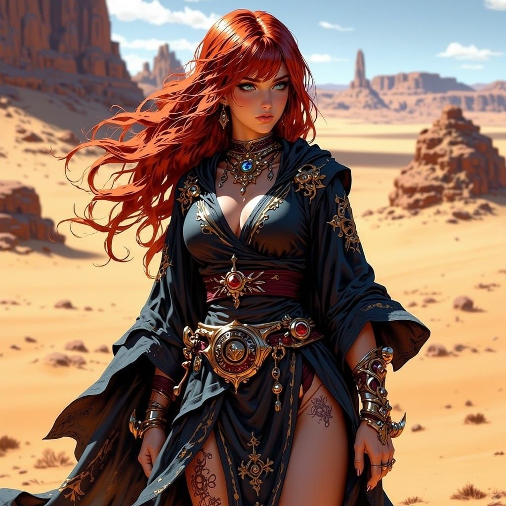 Mystical Desert Figure in Intricate Attire