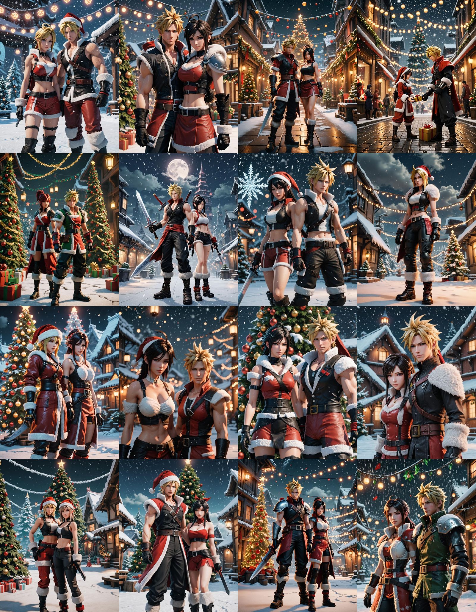Cloud and Tifa in Santa Suits: 3D Game Cinematic