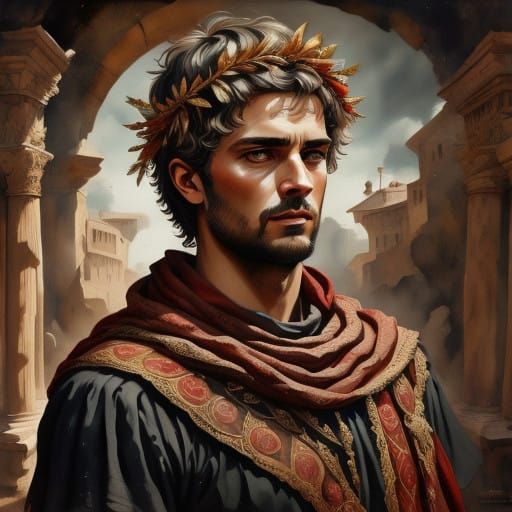 Powerful Roman Leader in Formal Toga with Laurel Wreath in D...