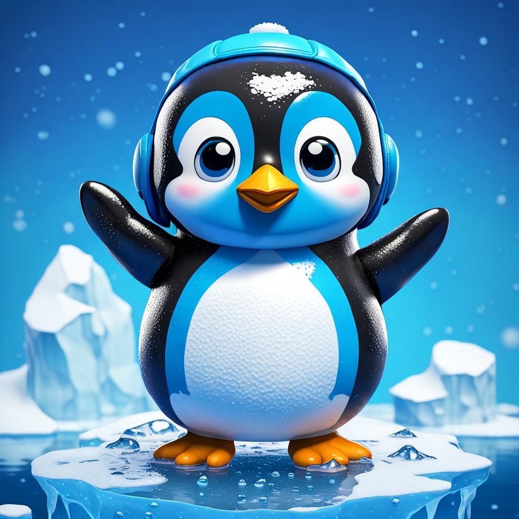 Cute Chibi Penguin Boxer on Iceberg