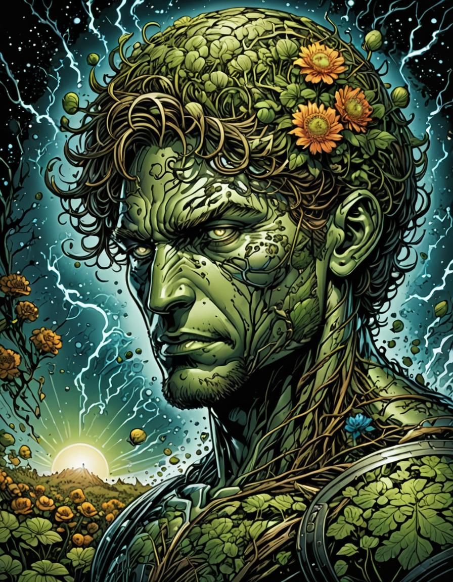 Half Brain Blooming: A Comic Book Art Illustration