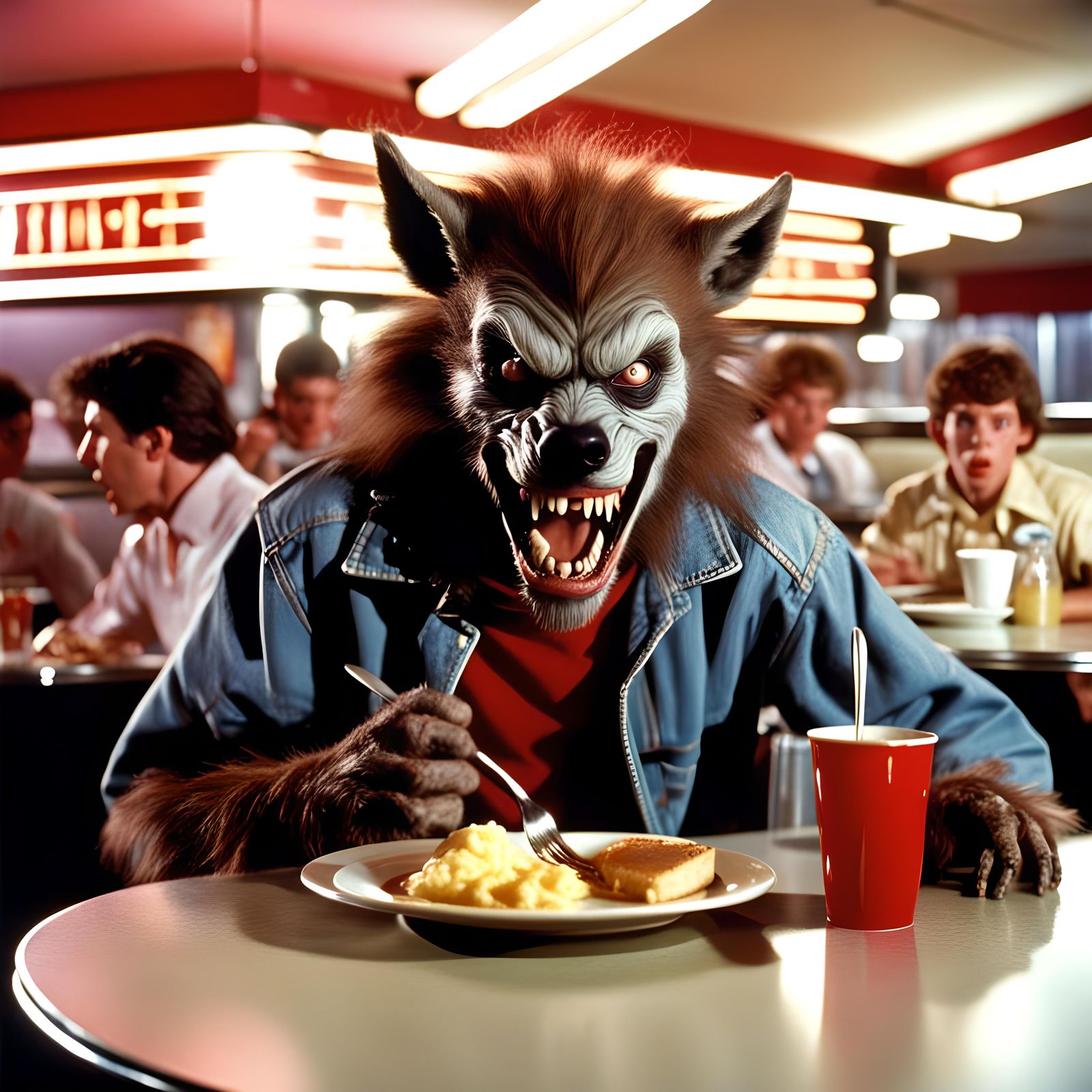 Funny Teen Werewolf at an American Diner