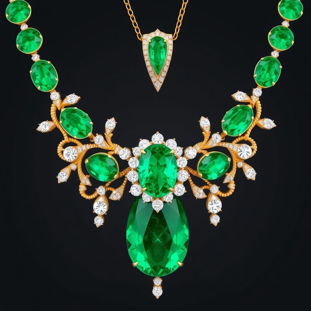 Emerald and Diamond Necklace in Art Nouveau Style