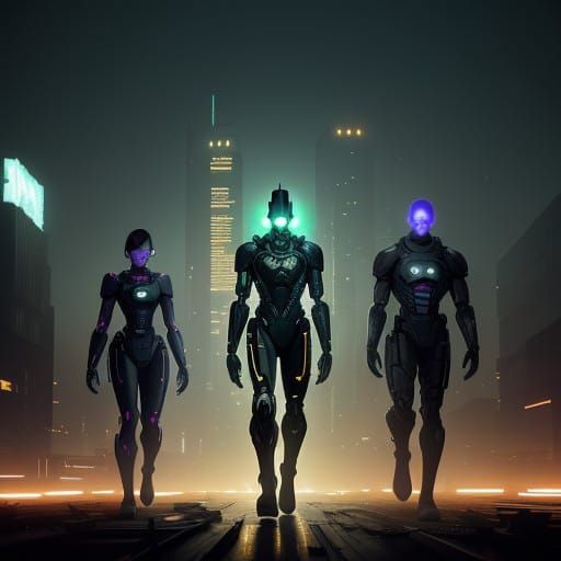 Cyborg Androids in a Gritty Futuristic Detroit Cityscape