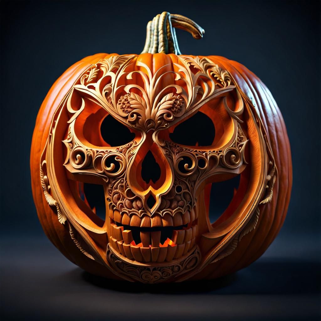 Intricately Carved Halloween Pumpkin in 8K