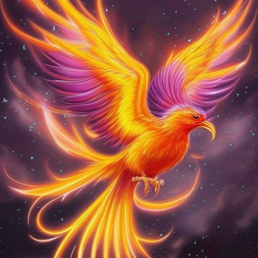 Adorable Phoenix Bird in Art Nouveau Style