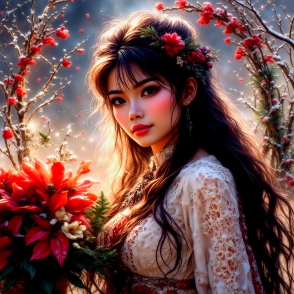 Winter Wonderland with Poinsettia and Snow Globe