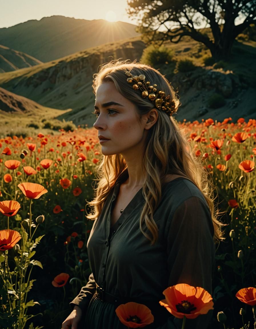 Poppy Field Portrait in Cinematic Style