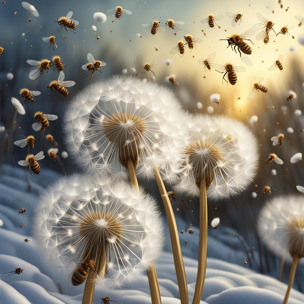 Dandelion Seeds Falling on Snow, Gothic Horror Style