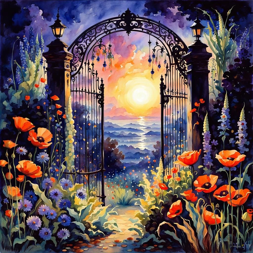 Enchanted Garden Portal in Vintage Watercolor Style
