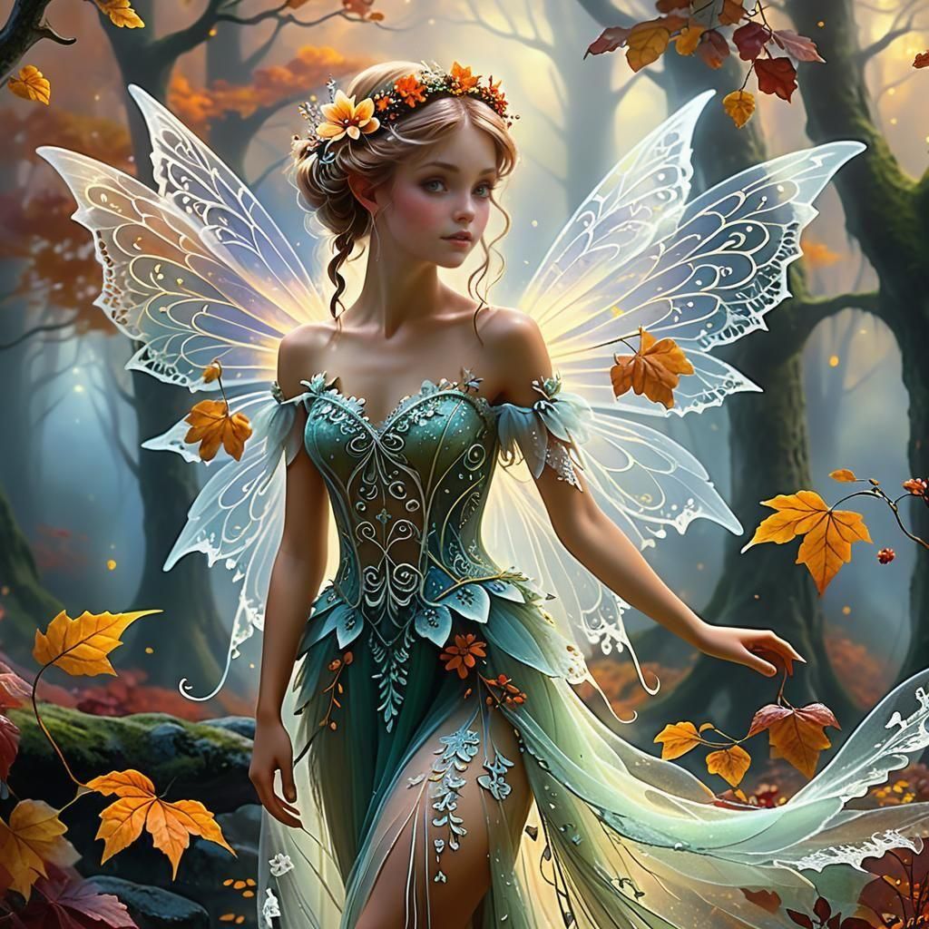 Surreal Autumn Flower Fairy in a Dark Ethereal Dreamscape