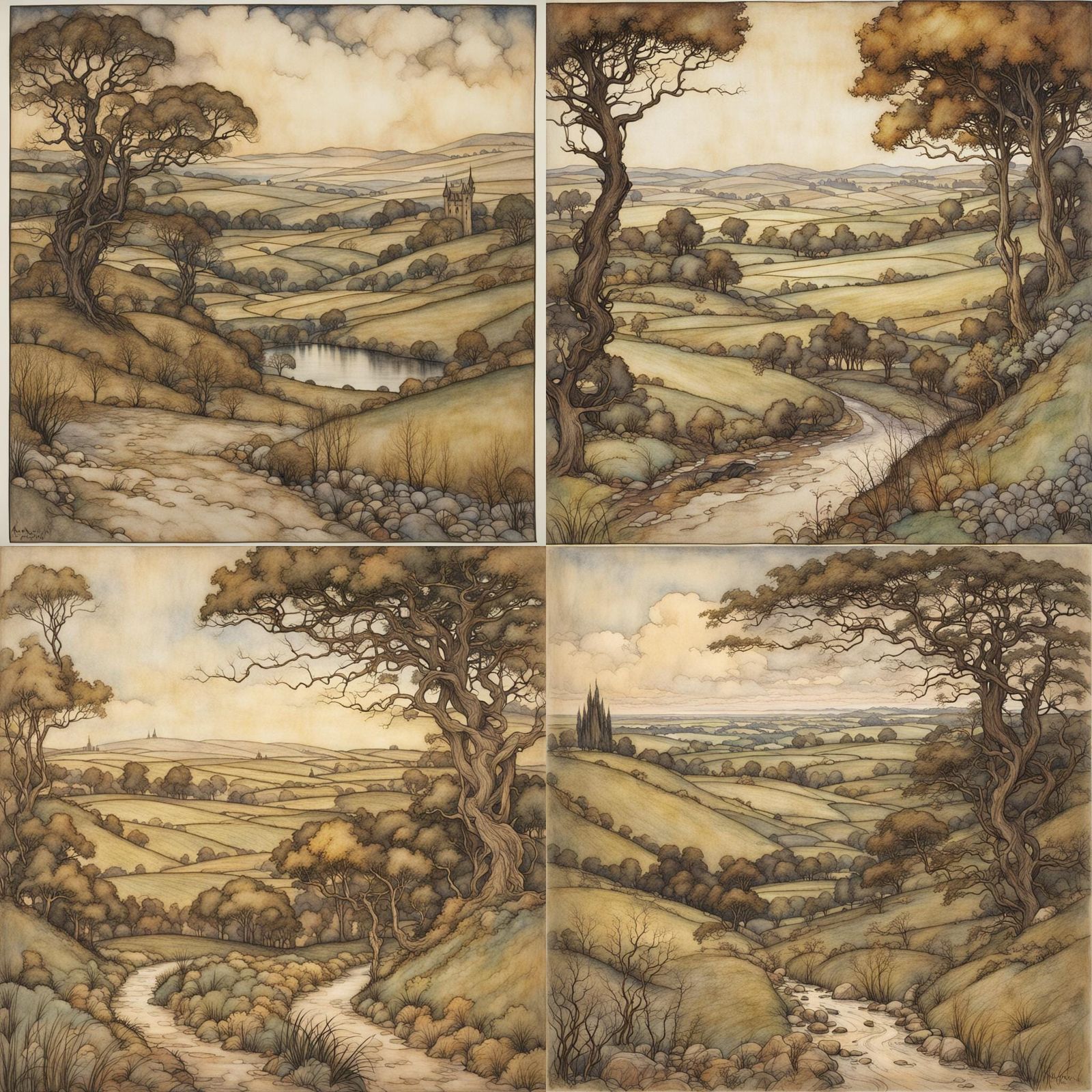 Enchanted Woodland Landscape in Whimsical Style