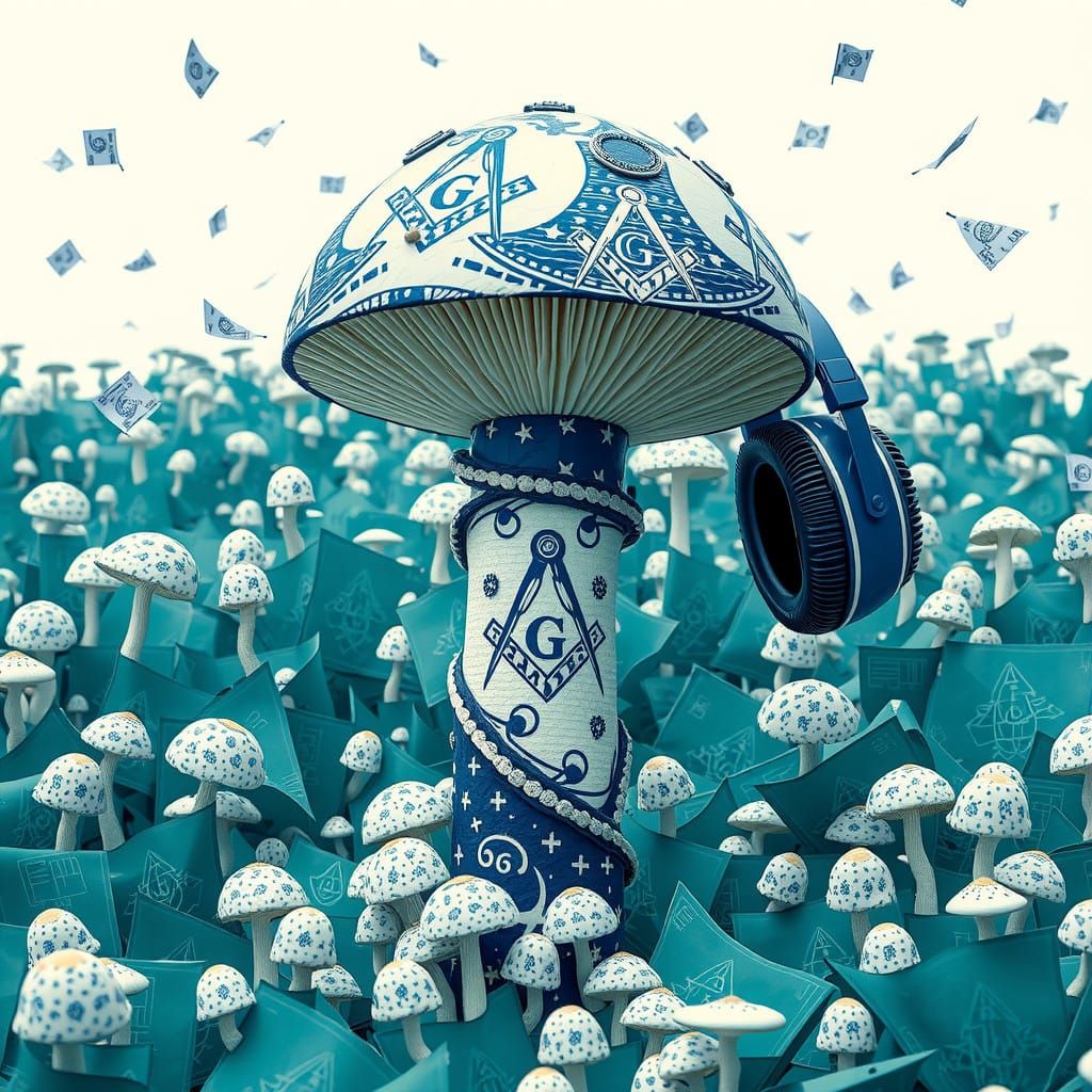 Masonic Fungal Monument Amidst Whimsy