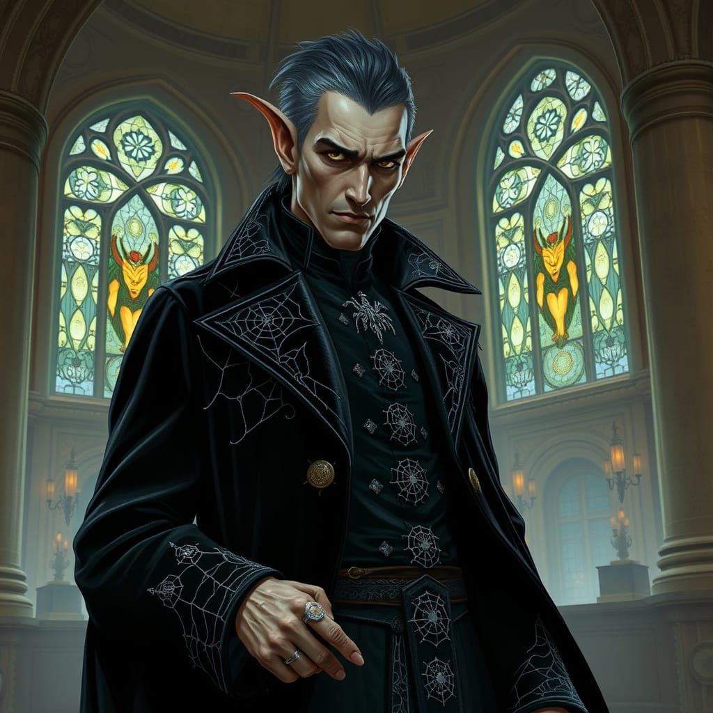 Drow Merchant in Grand Hall: Cinematic High Fantasy