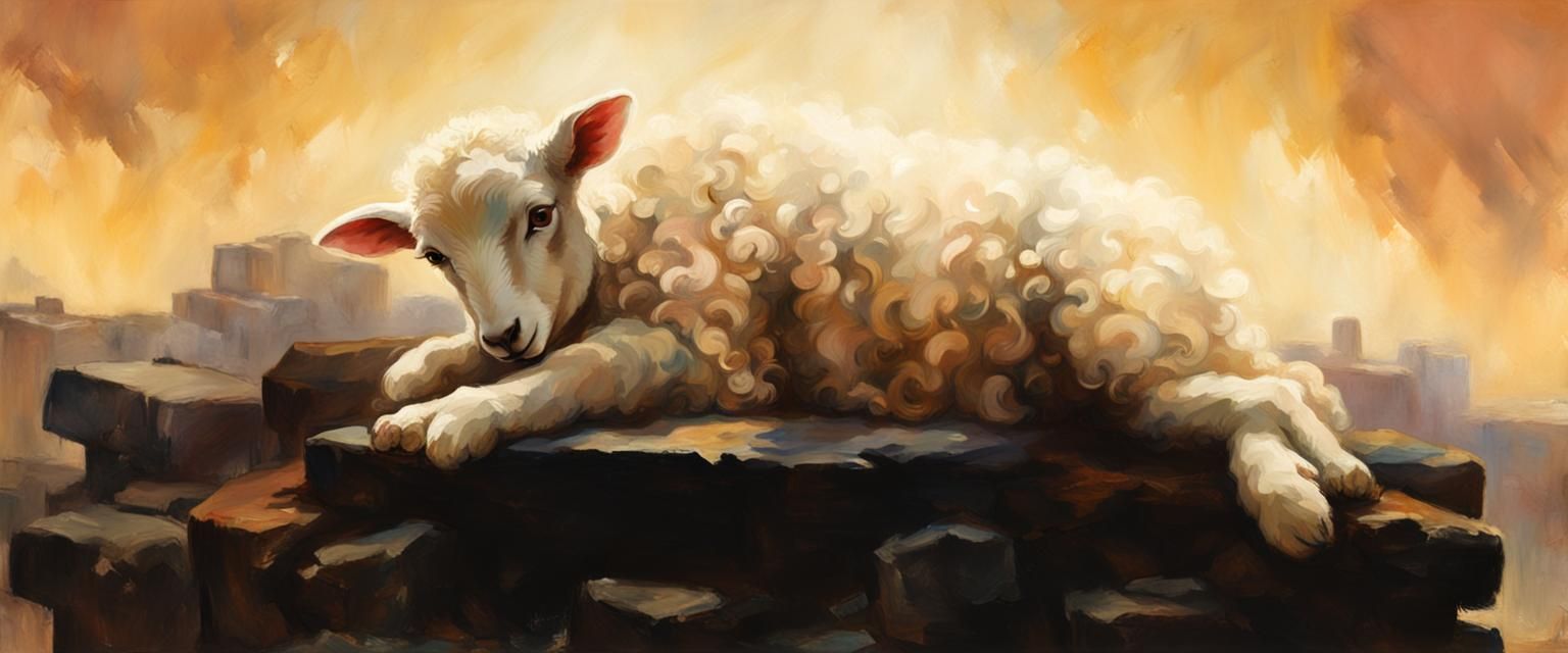 Sinister Lamb on Altar in Impressionist Style