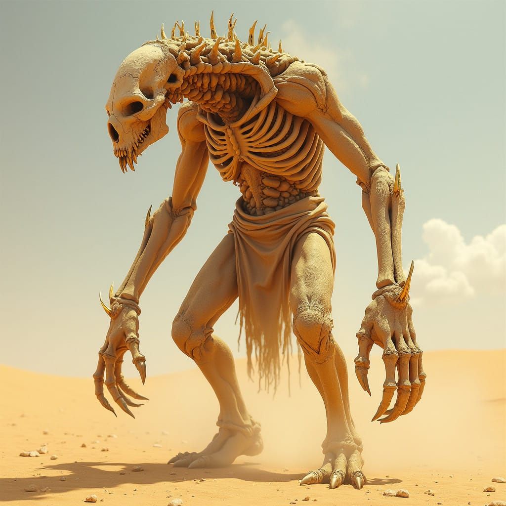 Desert Sentinel: A Shimmering Sand Humanoid