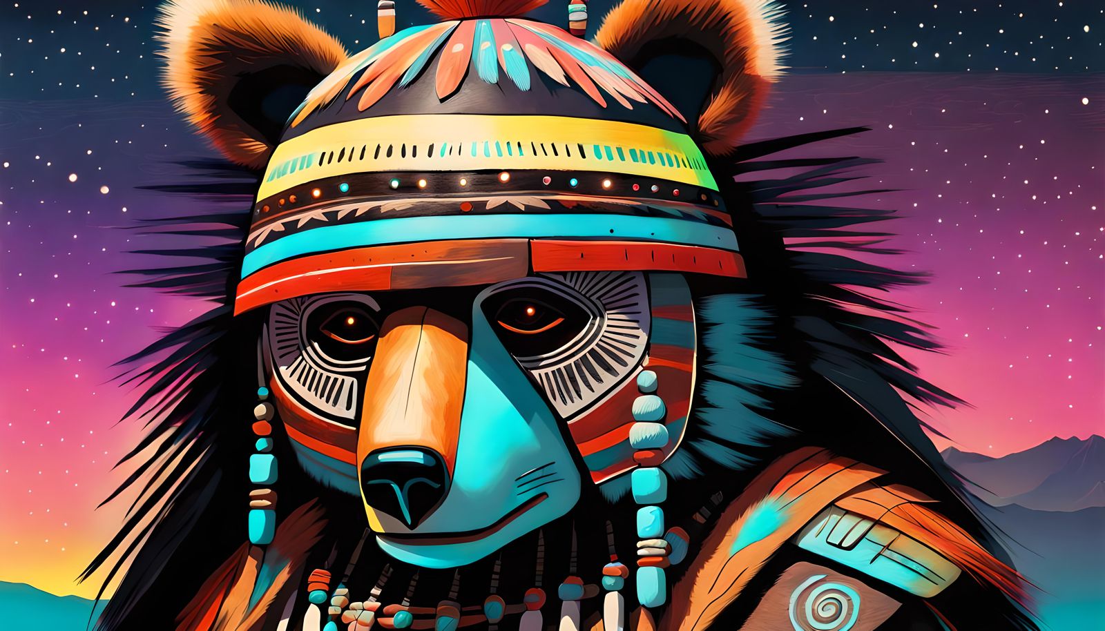 Wise Navajo Bear Kachina Doll in Neon
