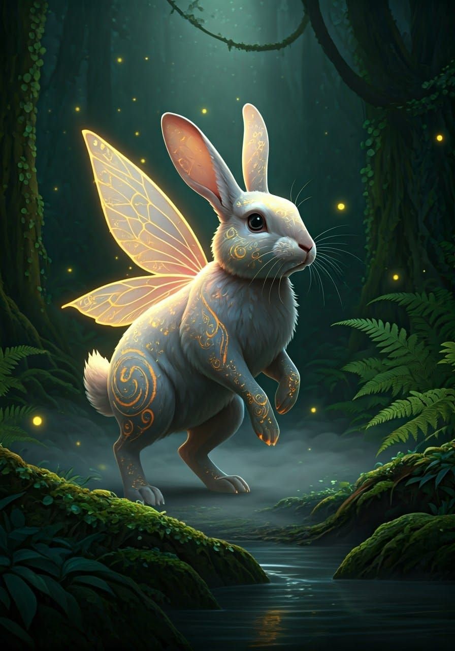 Ethereal Fairy Rabbit in Enchanted Forest