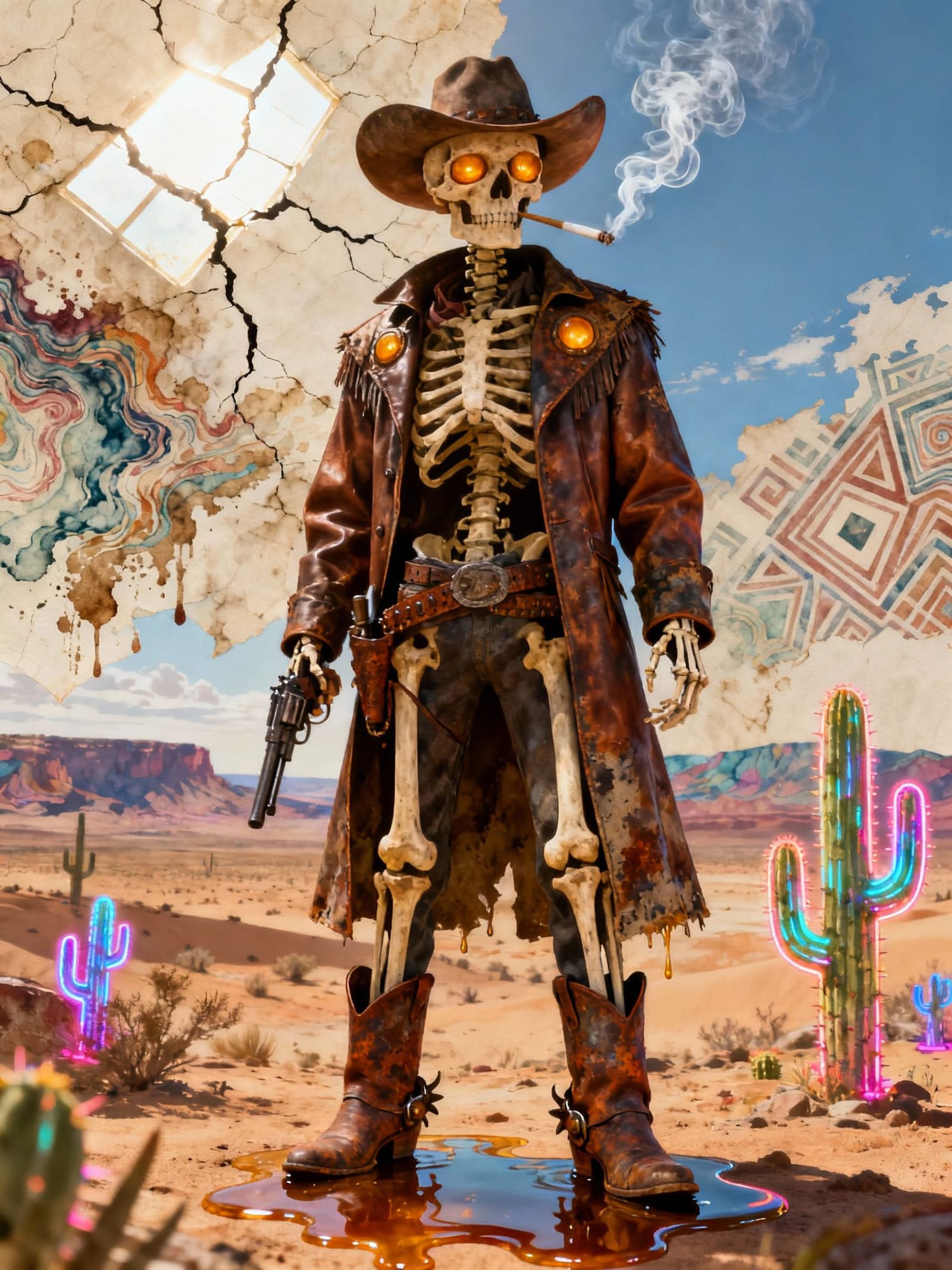 Skeleton Cowboy in Fluid Gouache Style