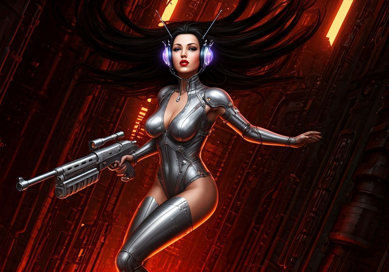 Sci-Fi Woman in Space with Blaster Gun