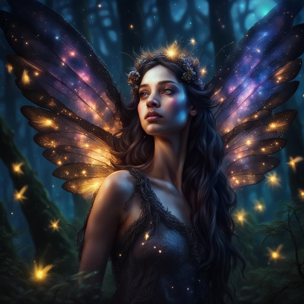 Hyperrealistic Dark Fairy in Magical Stonehenge Forest