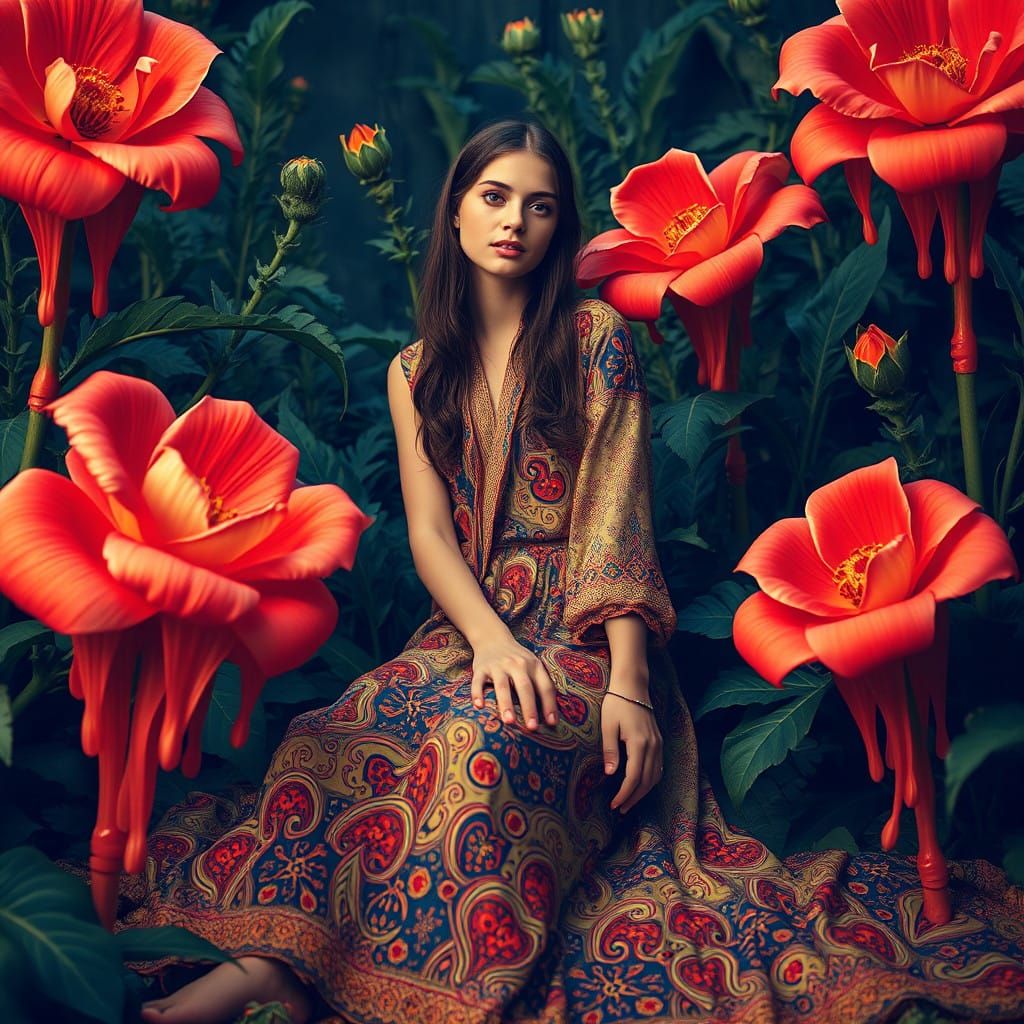 Surrealist Dreamscape with Vibrant Patterns and Melting Flow...