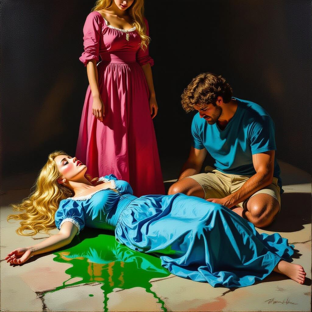 Tragic Scene of Death and Grief in Chiaroscuro Style