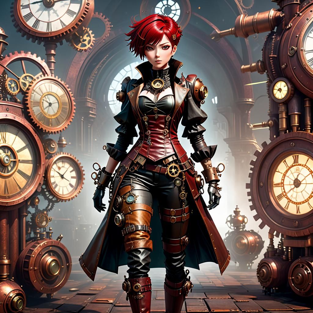 Anime Steampunk Girl in Detailed Leather Outfit