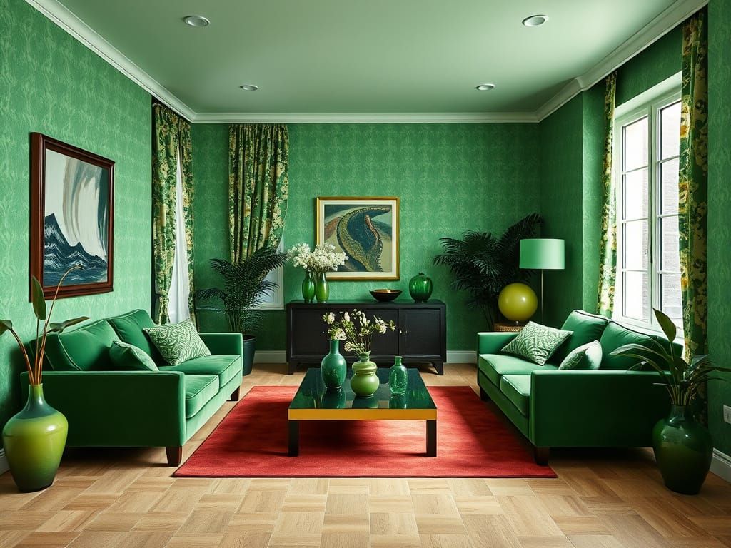 Green 90s Living Room in Memphis Style