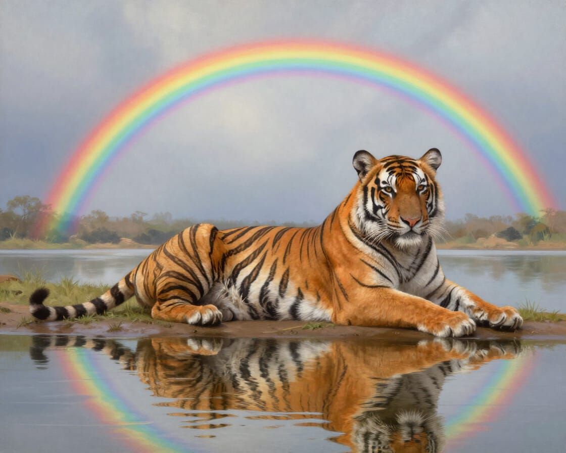 Majestic Tiger Resting by Rainbow River