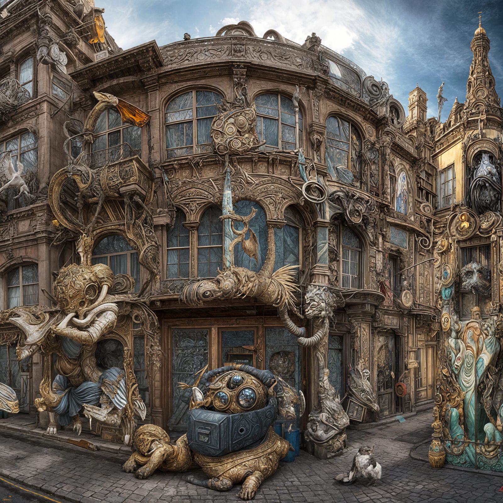 Hyperrealistic Street Art Panorama in Decayed City