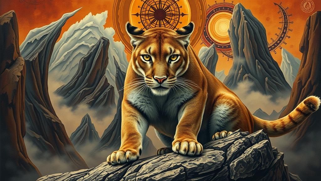 Surreal Mountain Lion in Dreamlike Landscape