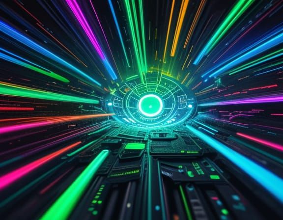 Glowing Object in Dark Room with Neon Lights