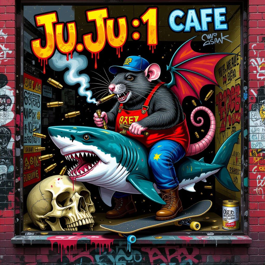 Ratbat Butcher Rides Sharkskull in Graffiti Cafe Scene