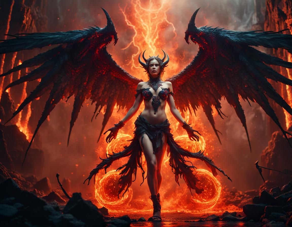 Angelic Warrior in Hell: A Matte Painting