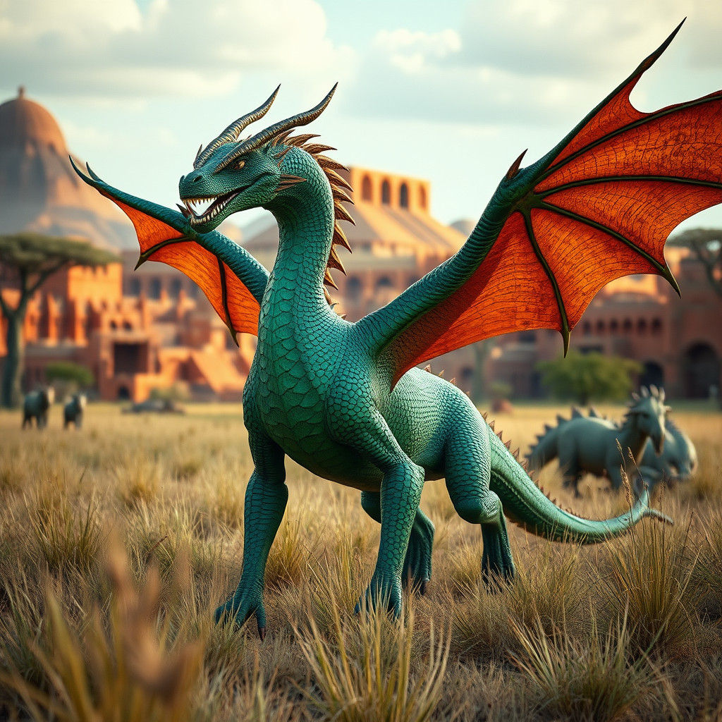 Wyrm in African Savannah: Cinematic Render