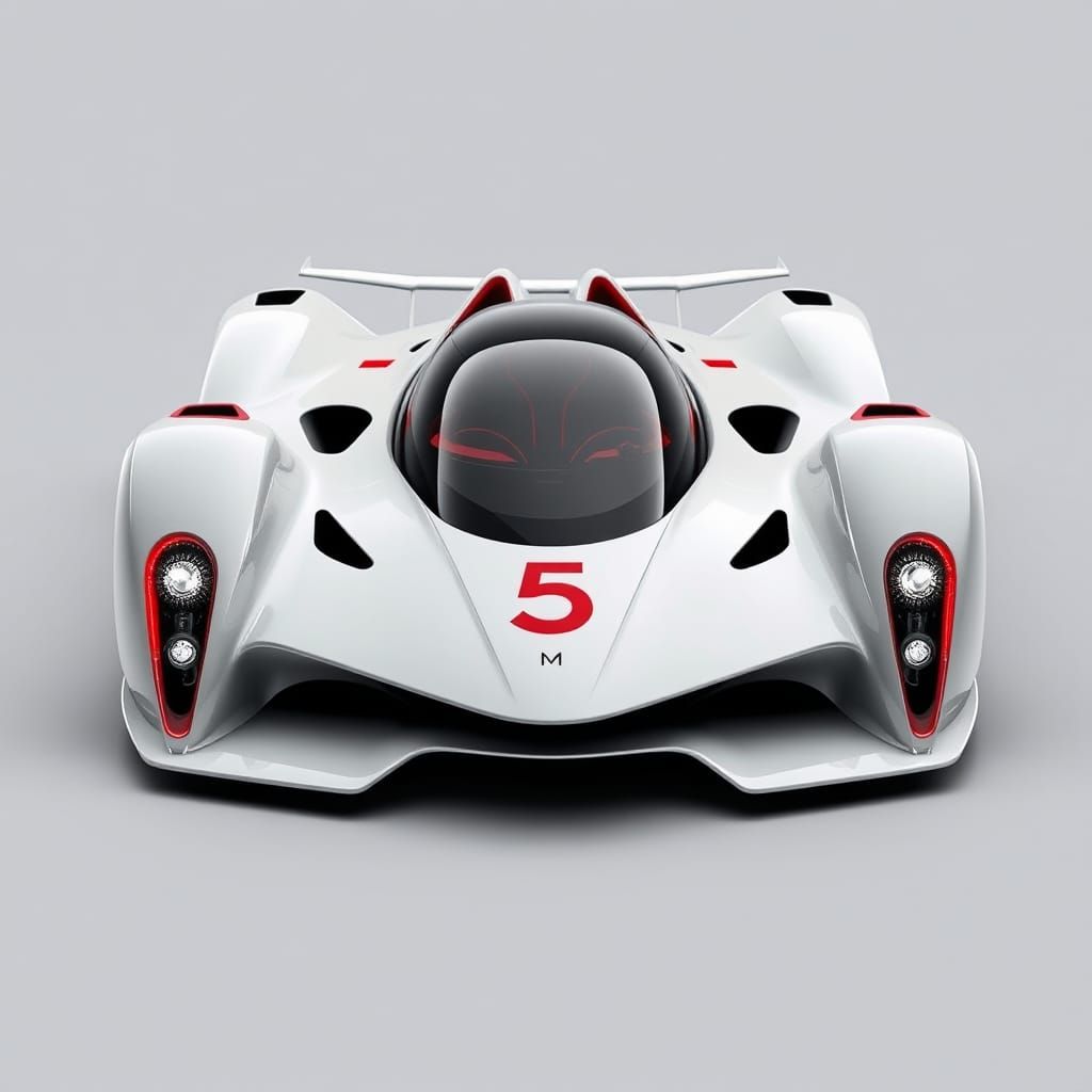 Futuristic Mach 5 Inspired Race Car in High-Tech Style