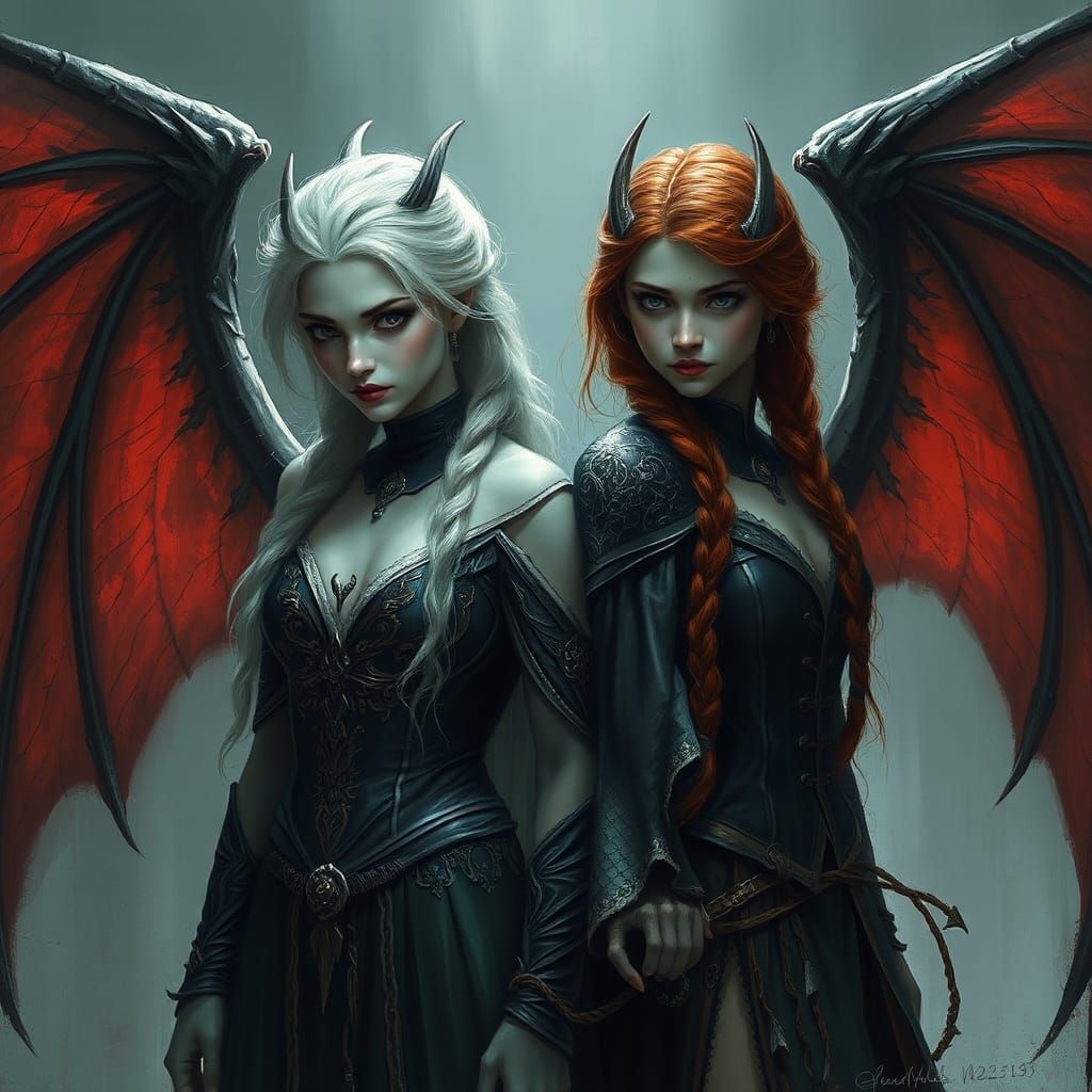 Evil Elsa and Anna with Demon Wings