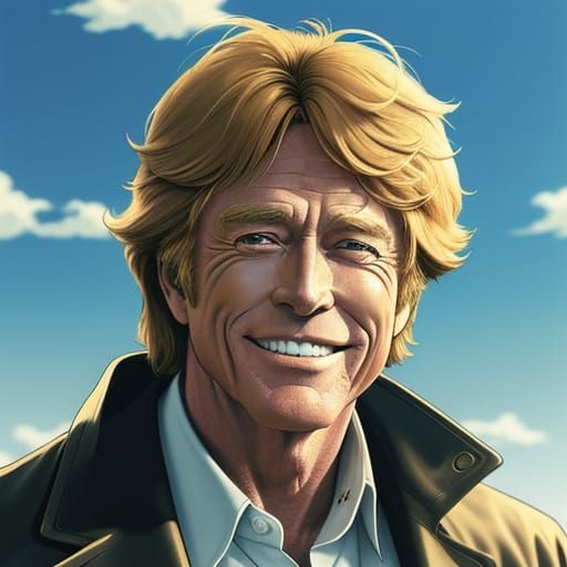 Young Robert Redford in Sunny Field as Manga Art