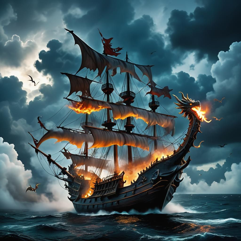 Ethereal Dragon Mist Over Caribbean Pirate Ship