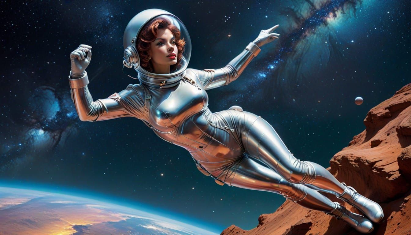 Retro Sci-Fi Space Girl in Pin-Up Style