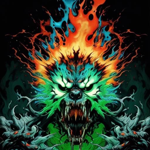 Terrifying Shadow Monster in Liquid Watercolor Style